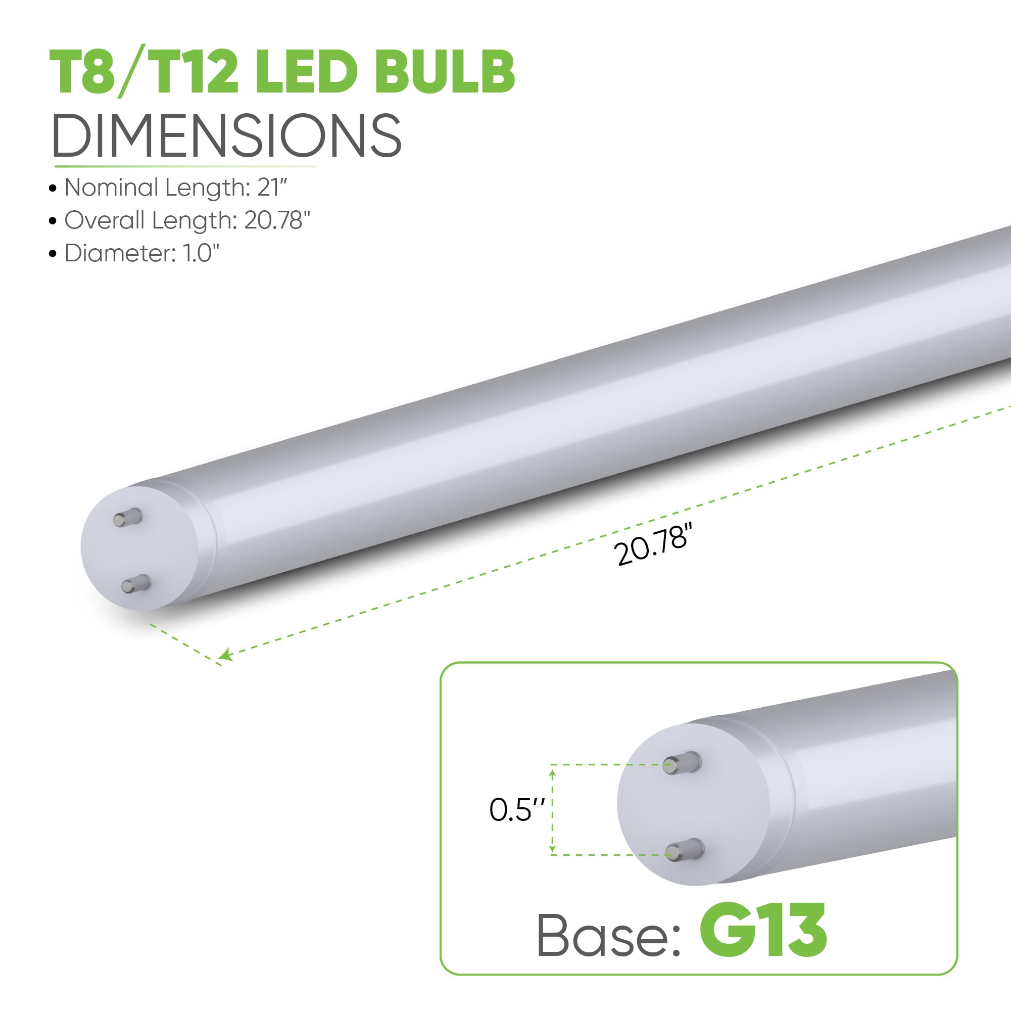 NYLL 21 in. T8 G13 Type A Plug & Play LED Tube, Warm White (2700K